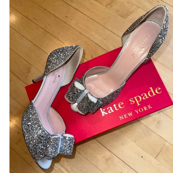 NEW Kate Spade Sela glitter peep toe heels, 8, DB